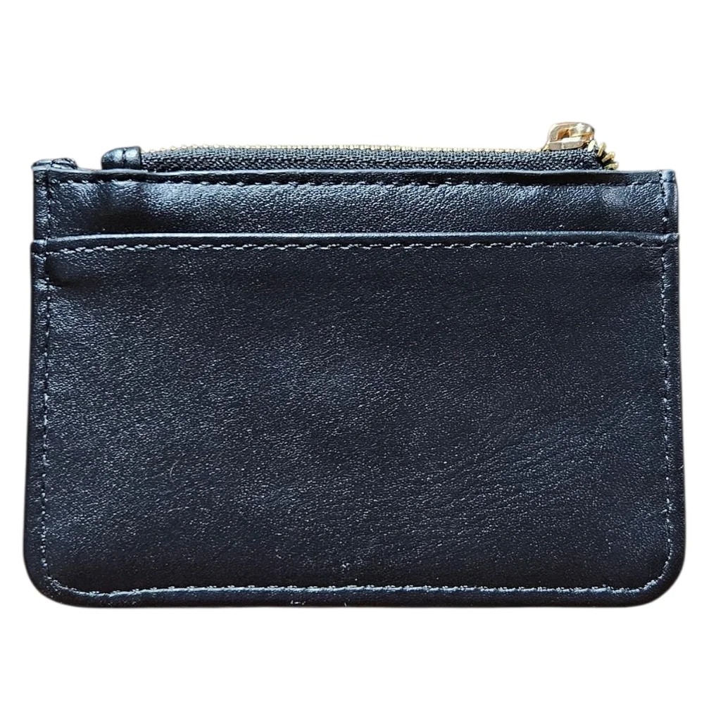 Black Faux Leather Slim Card Holder Wallet with Gold Hardware & ID Window